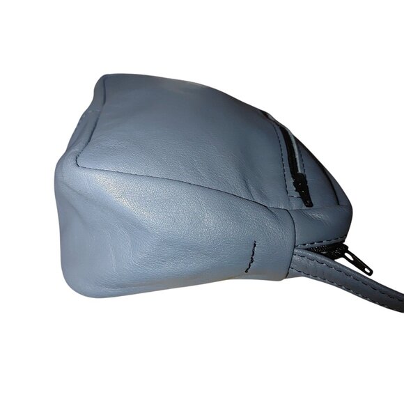 Leather Crossbody Small Blue Bag  Adjustable Strap Multiple Zippered Pockets - Picture 9 of 12